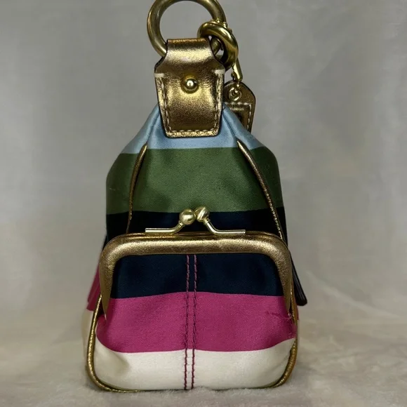 Coach Legacy Stripe Kiss Lock Pocket Zipper Hobo Handbag (RARE) (Mini Size) - Picture 3 of 15